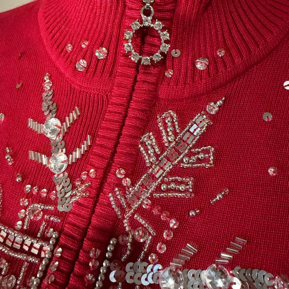 NWT Boston Proper Red Knit Sweater with Beaded Snowflake Size Large - Picture 2 of 5